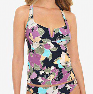 Salt + Cove Midnight Bloom V-Wire Tankini Top Black